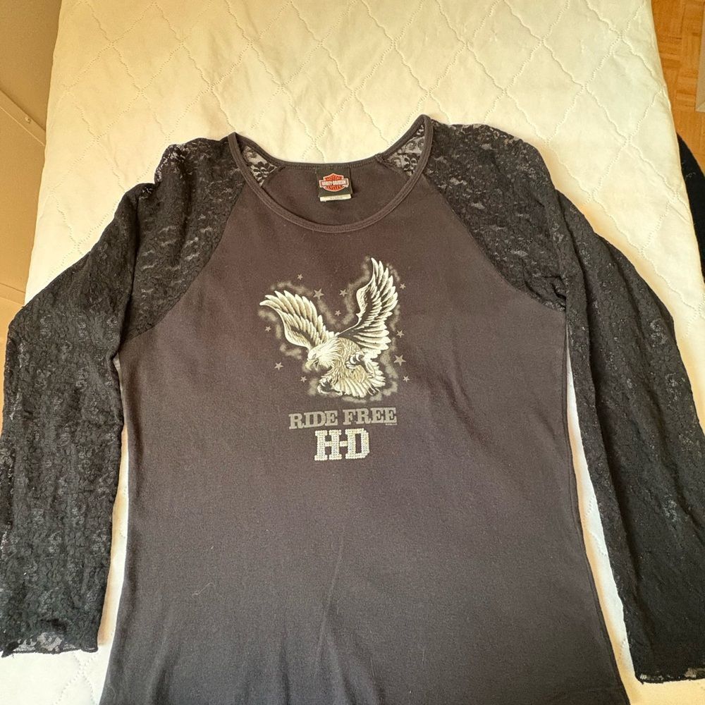 Harley-Davidson Black Lace Sleeve Tee